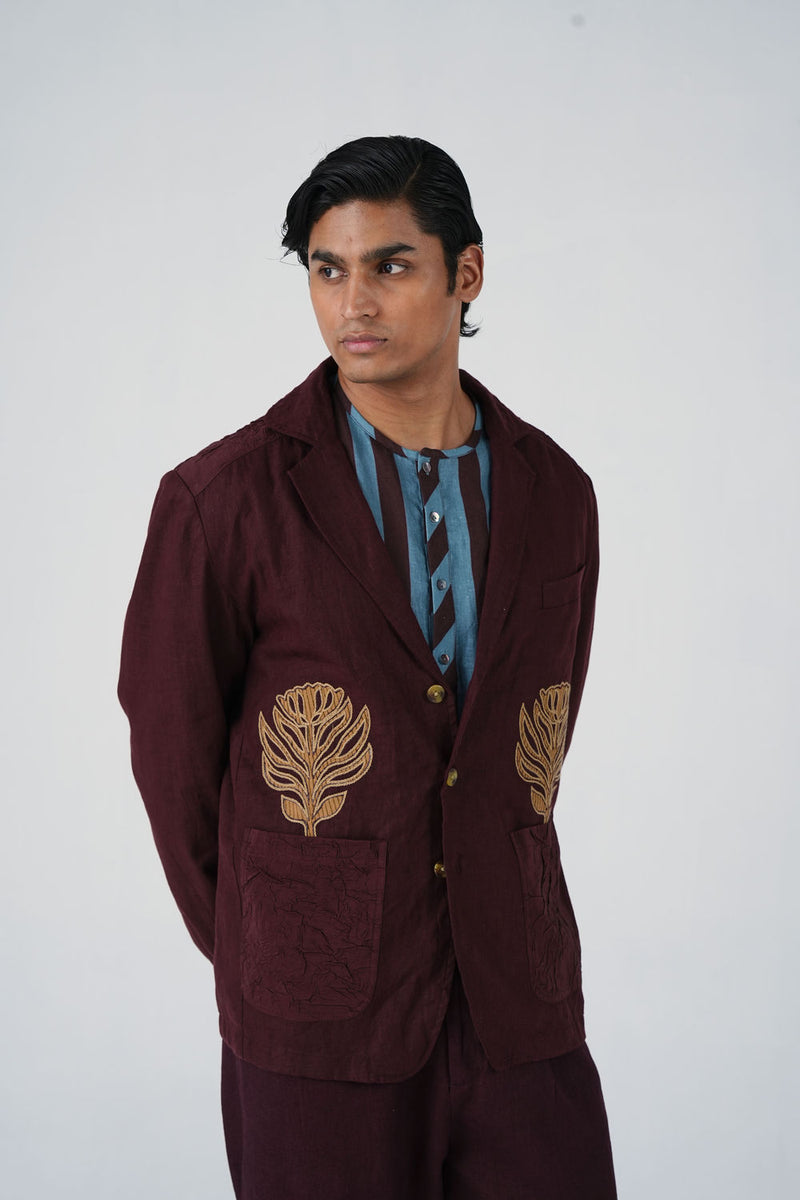 Harlem Blazer-Bouquet Maroon linen jacket by CORD MEN in multi-color for men Worldwide