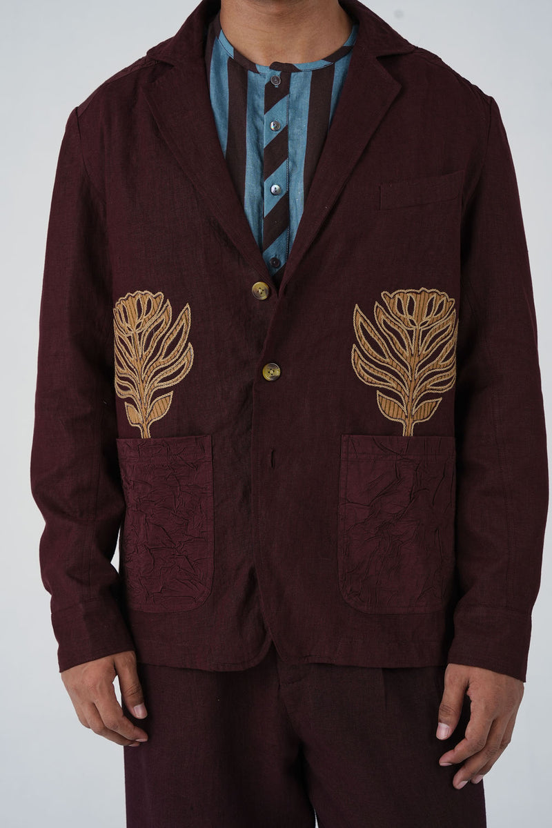 Harlem Blazer-Bouquet Maroon linen jacket by CORD MEN in multi-color for men Worldwide