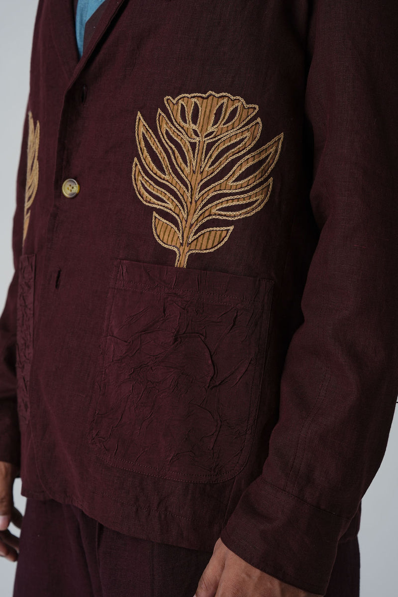 Harlem Blazer-Bouquet Maroon linen jacket by CORD MEN in multi-color for men Worldwide