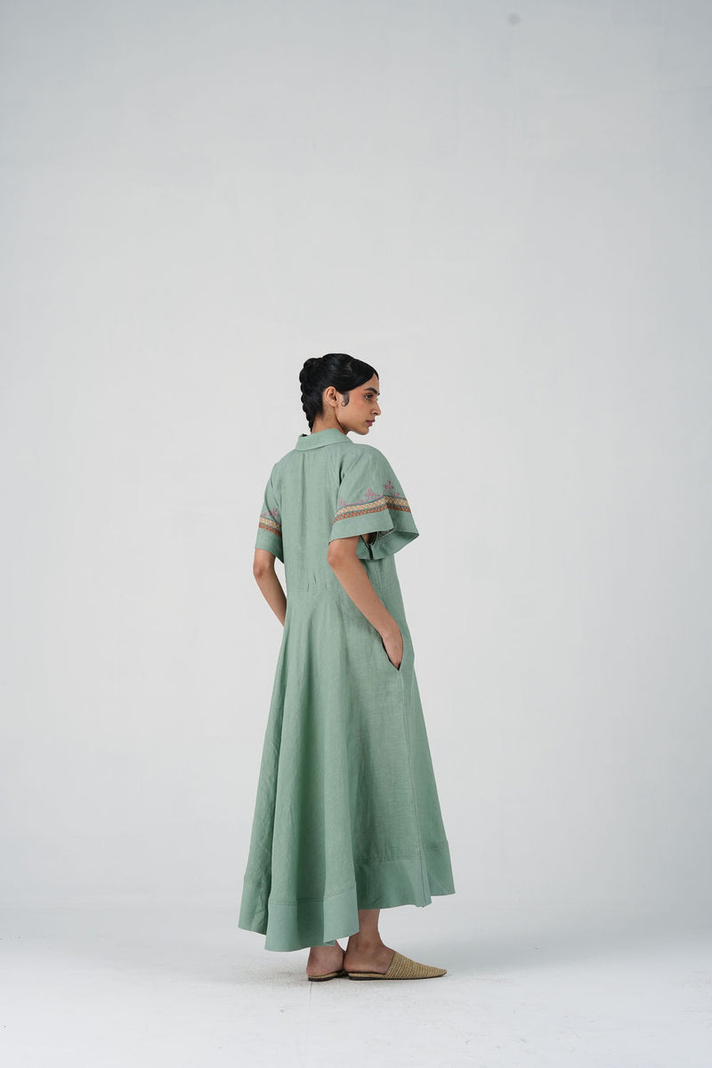 Maya Dress-Blue Marigold linen dress by CORD in multi-color for women Worldwide