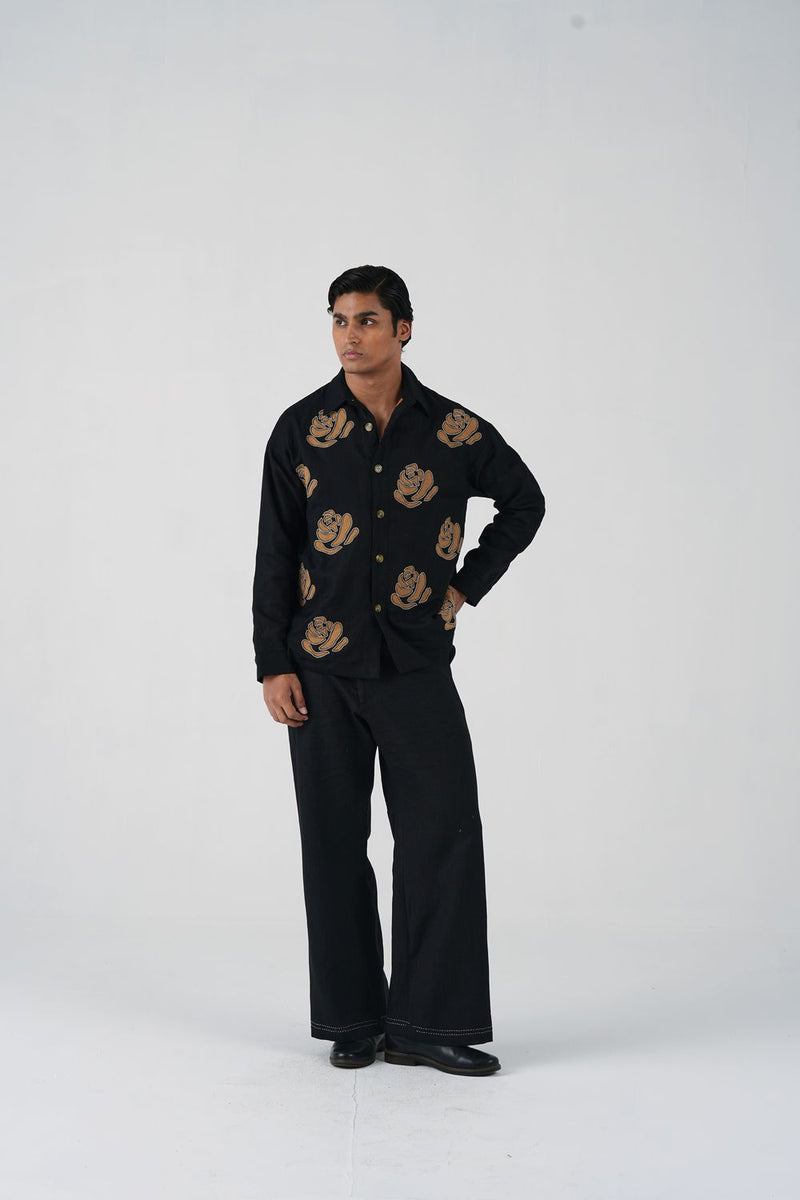 Tram Set-Rose Bloom Black linen co-ord set by CORD MEN in multi-color for men Worldwide