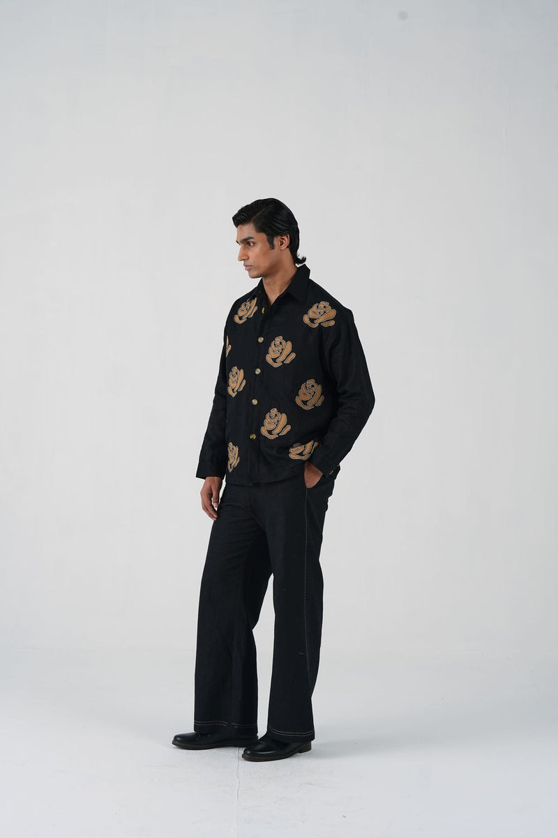 Tram Set-Rose Bloom Black linen co-ord set by CORD MEN in multi-color for men Worldwide