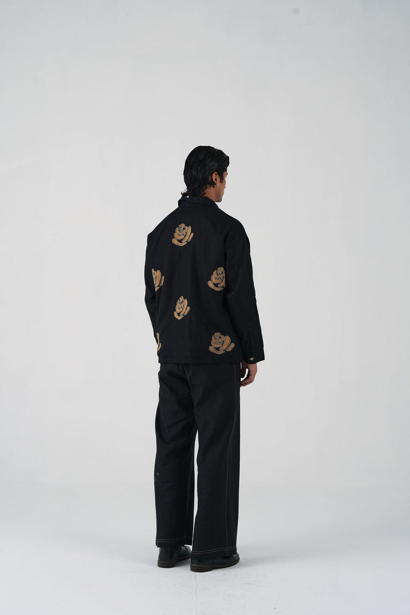 Tram Set-Rose Bloom Black linen co-ord set by CORD MEN in multi-color for men Worldwide