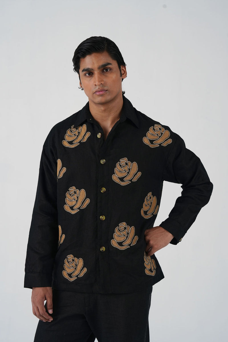 Tram Jacket-Rose Bloom Black linen jacket by CORD MEN in multi-color for men Worldwide