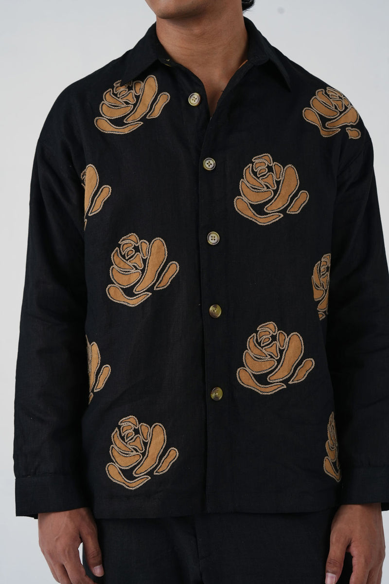 Tram Jacket-Rose Bloom Black linen jacket by CORD MEN in multi-color for men Worldwide