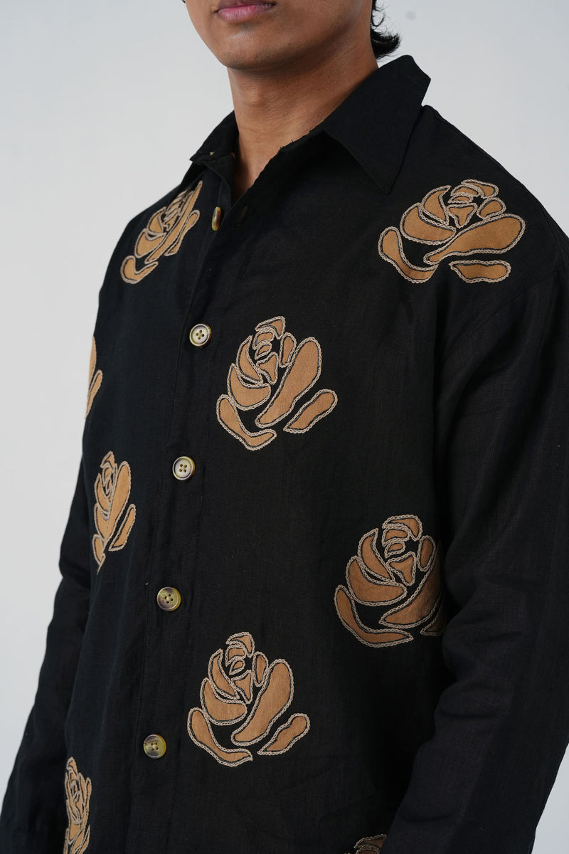 Tram Jacket-Rose Bloom Black linen jacket by CORD MEN in multi-color for men Worldwide