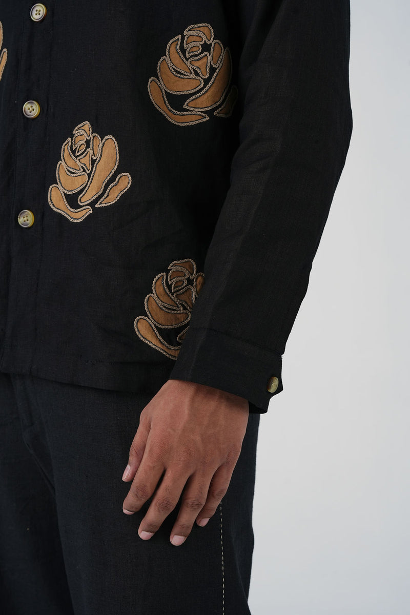 Tram Jacket-Rose Bloom Black linen jacket by CORD MEN in multi-color for men Worldwide