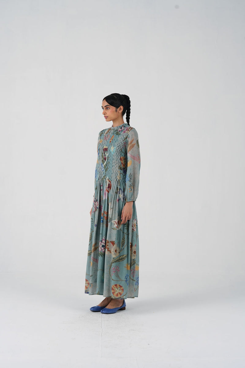 June Dress-Blue Floret cotton dress by CORD in multi-color for women Worldwide