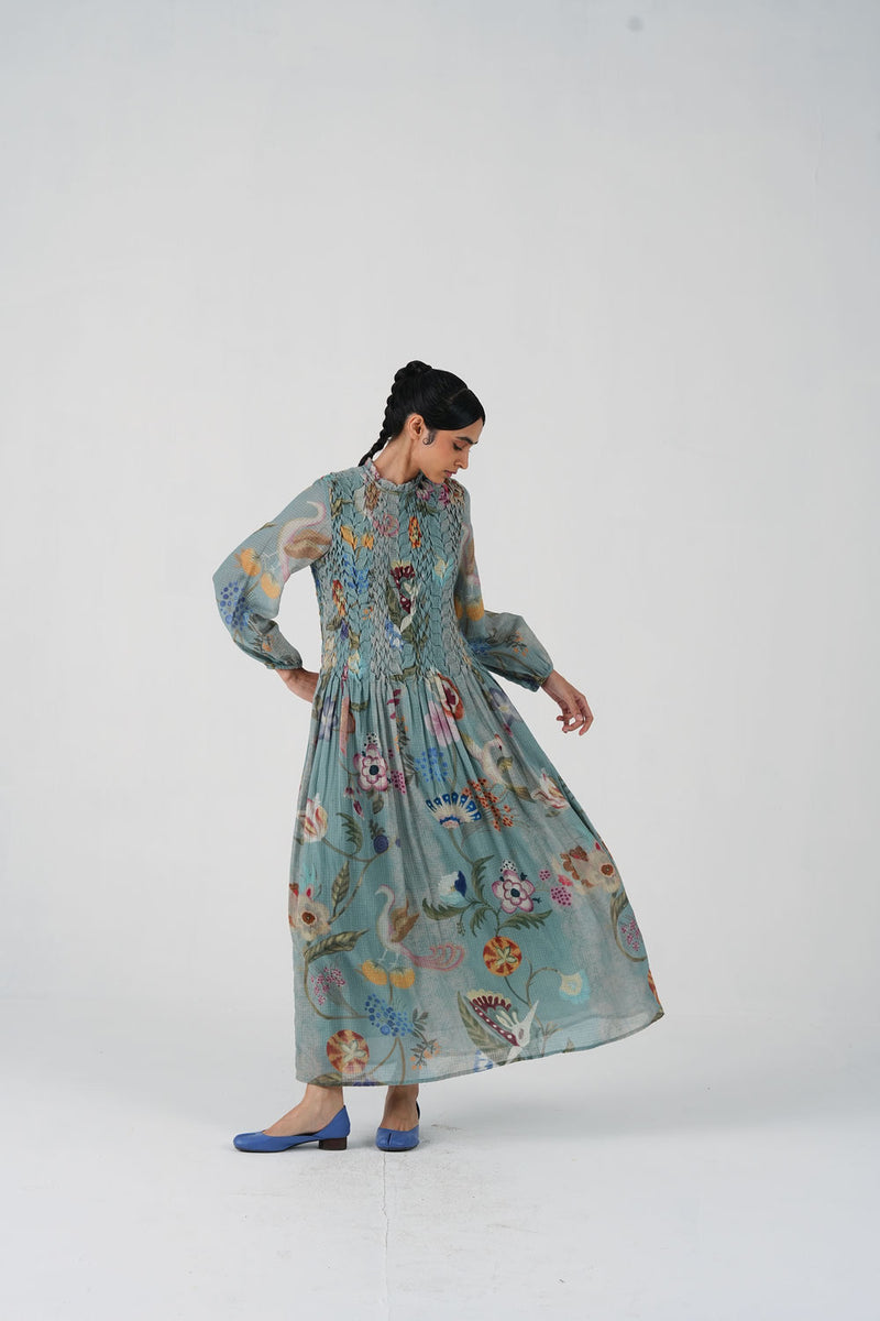 June Dress-Blue Floret cotton dress by CORD in multi-color for women Worldwide