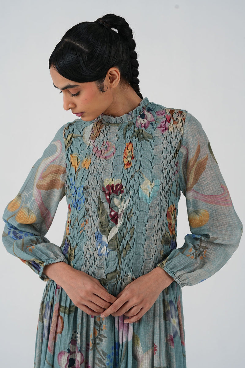 June Dress-Blue Floret cotton dress by CORD in multi-color for women Worldwide