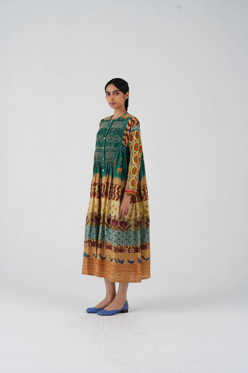 Frida Dress-Fresco cotton silk dress by CORD in multi-color for women Worldwide