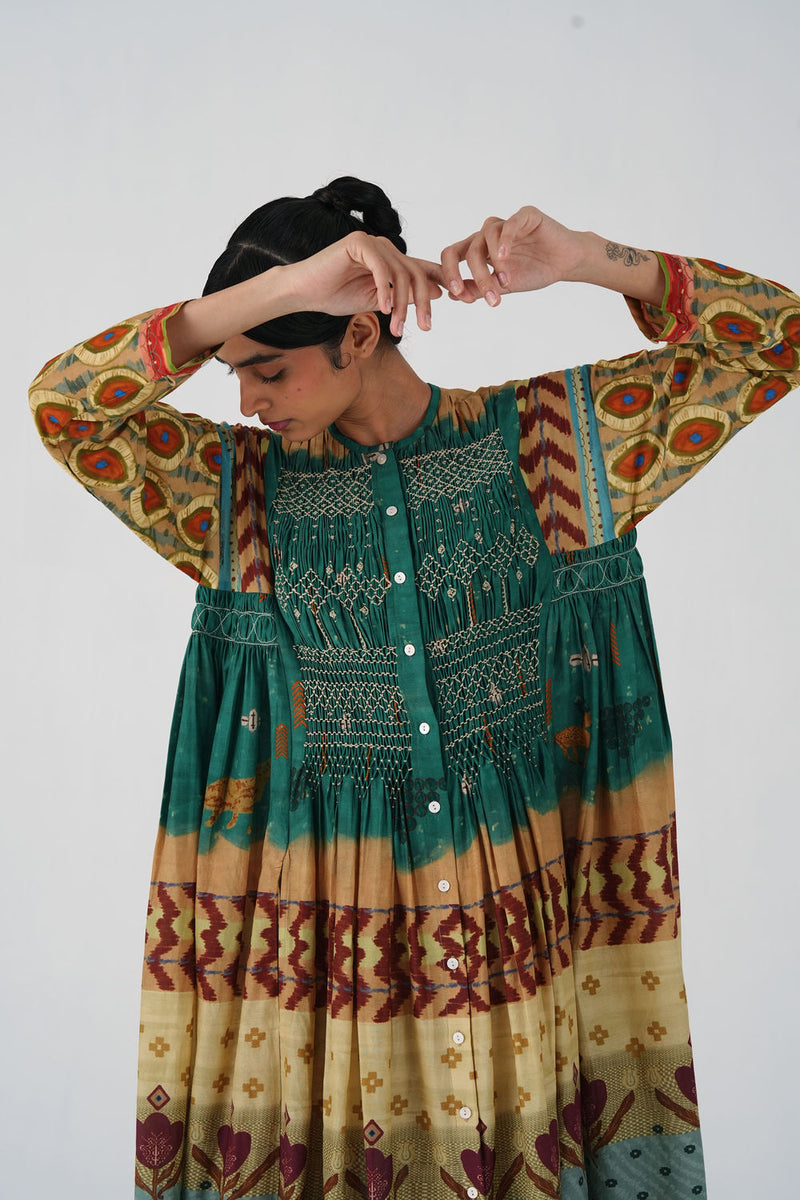 Frida Dress-Fresco cotton silk dress by CORD in multi-color for women Worldwide