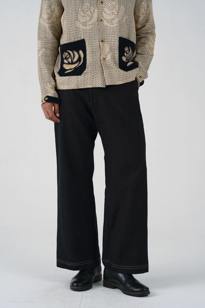 Tram Pants-Black linen pant/trouser by CORD MEN in multi-color for men Worldwide