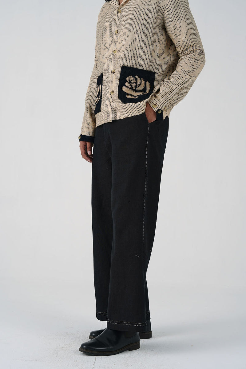 Tram Pants-Black linen pant/trouser by CORD MEN in multi-color for men Worldwide