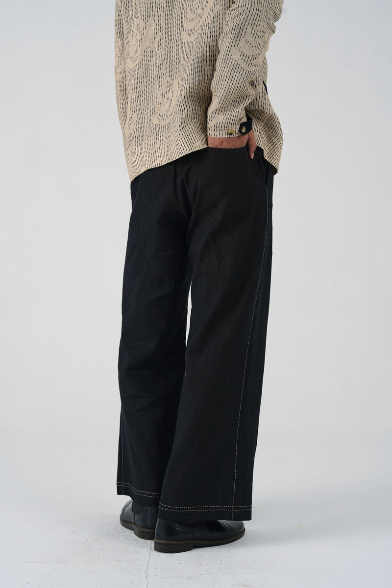 Tram Pants-Black linen pant/trouser by CORD MEN in multi-color for men Worldwide