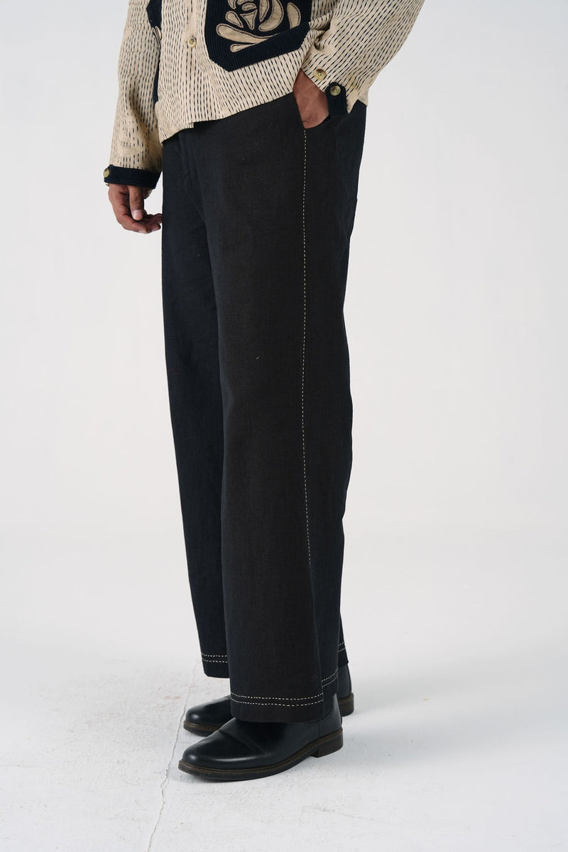 Tram Pants-Black linen pant/trouser by CORD MEN in multi-color for men Worldwide