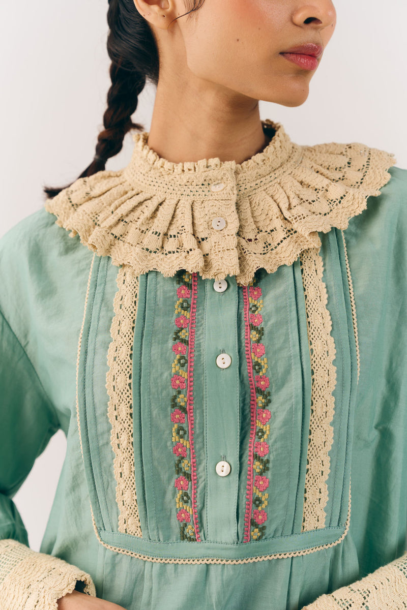 Audrey Top-Aqua Floret cotton silk top and shirts by CORD in multi-color for women Worldwide