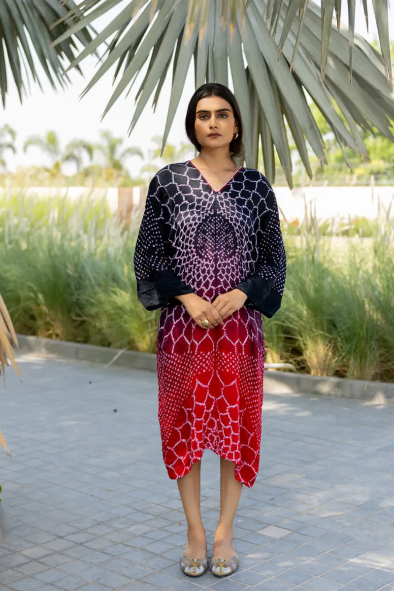 THREE FLOWERS DRESS-BLACK RED SHADED silk by Dyelogue in multi color for women Worldwide