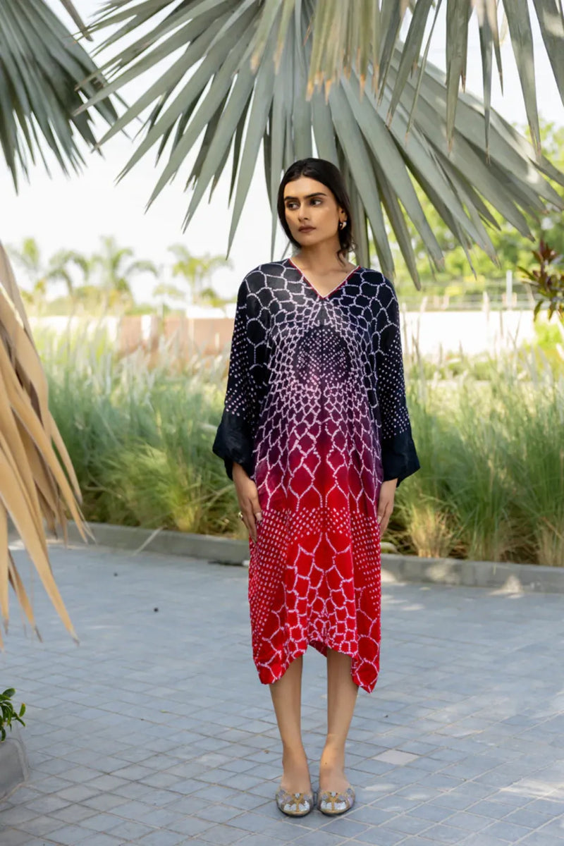 THREE FLOWERS DRESS-BLACK RED SHADED silk by Dyelogue in multi color for women Worldwide
