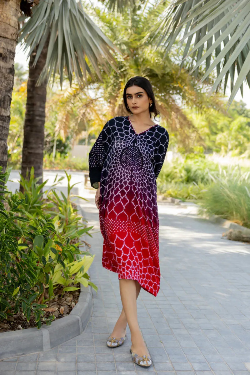 THREE FLOWERS DRESS-BLACK RED SHADED silk by Dyelogue in multi color for women Worldwide