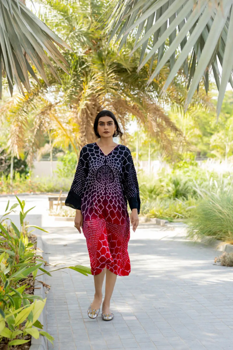 THREE FLOWERS DRESS-BLACK RED SHADED silk by Dyelogue in multi color for women Worldwide