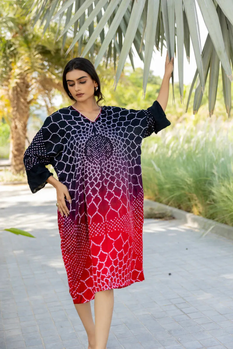THREE FLOWERS DRESS-BLACK RED SHADED silk by Dyelogue in multi color for women Worldwide
