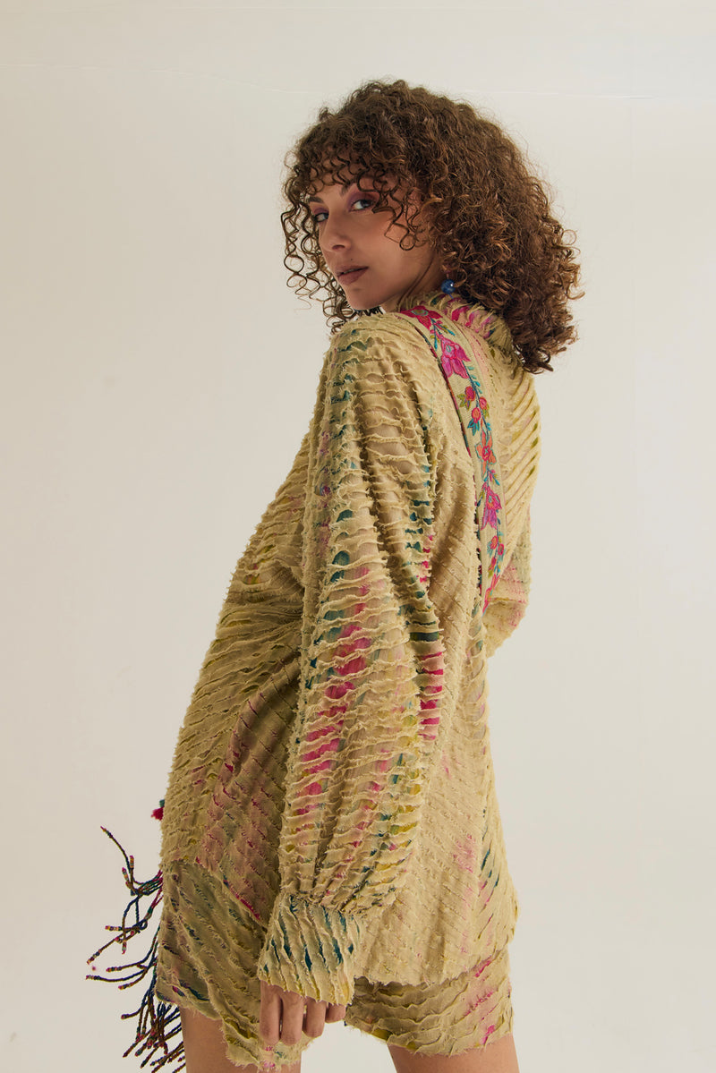 Petunia Set chanderi silk,cotton silk co-ord set by Capisvirleo in yellow for women Worldwide