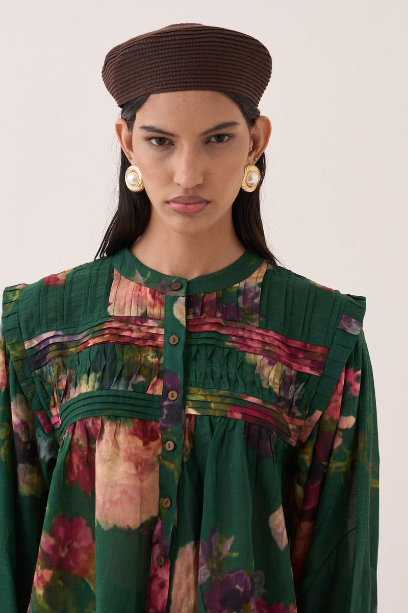 Rosarium Mystic Top cotton dobby top/shirt by O'Frida in green for women Worldwide