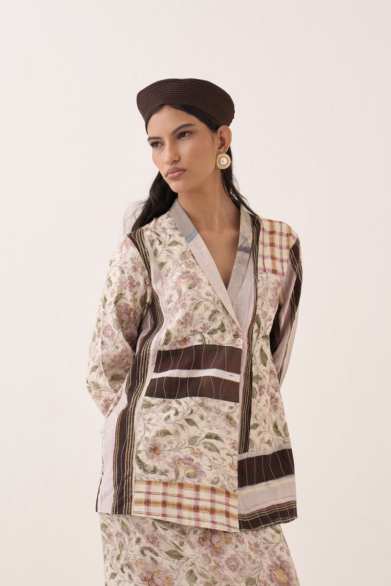 OFR 10 Patchwork Jacket cotton slub and bembel muslin jacket/overlay by O'Frida in ivory for women Worldwide