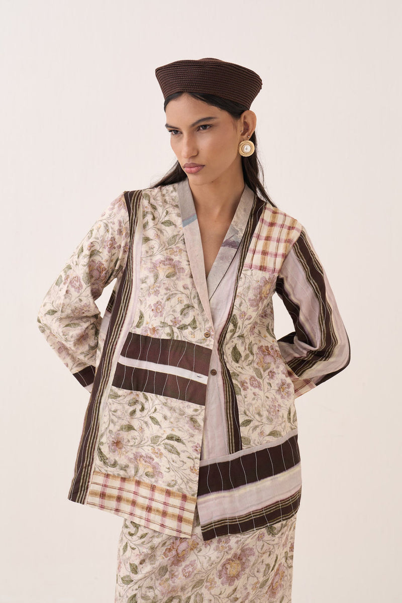OFR 10 Patchwork Jacket cotton slub and bembel muslin jacket/overlay by O'Frida in ivory for women Worldwide
