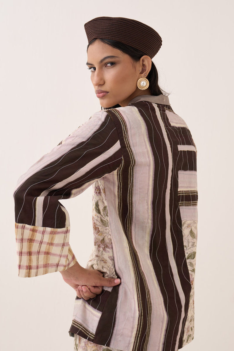 OFR 10 Patchwork Jacket Set cotton slub and bembel muslin co-ord set by O'Frida in ivory for women Worldwide