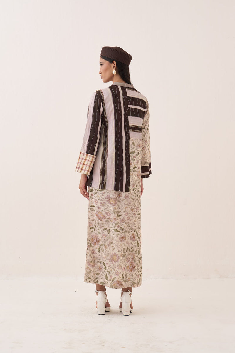 OFR 10 Patchwork Jacket Set cotton slub and bembel muslin co-ord set by O'Frida in ivory for women Worldwide