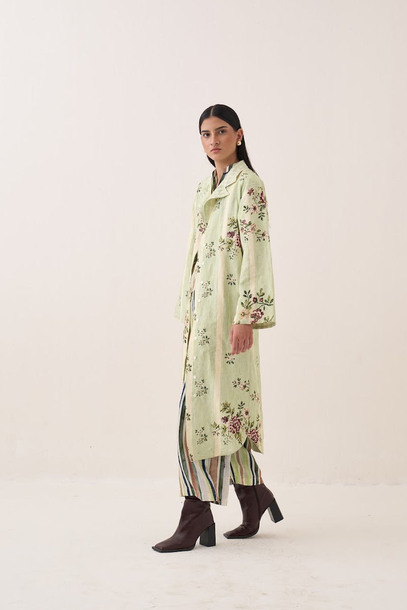 Bagiya Trench Jacket cotton slub jacket/overlay by O'Frida in green for women Worldwide