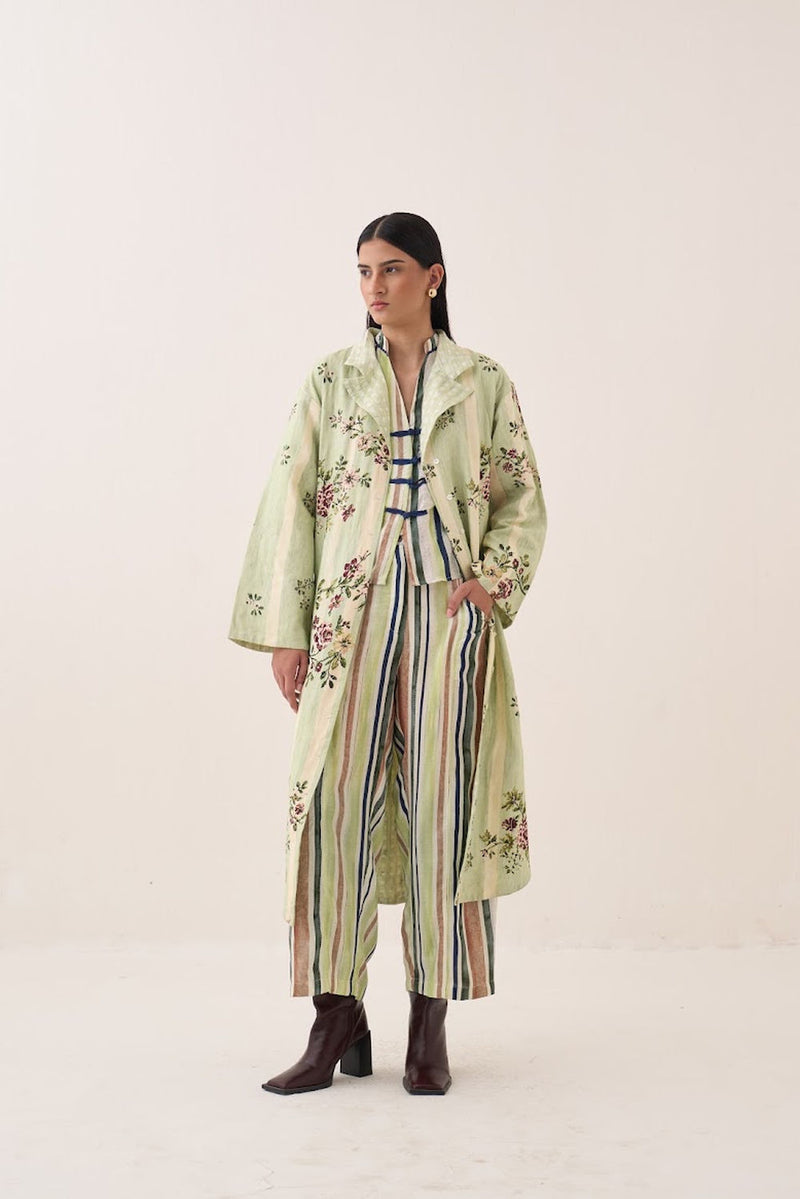 Bagiya Trench Jacket cotton slub jacket/overlay by O'Frida in green for women Worldwide