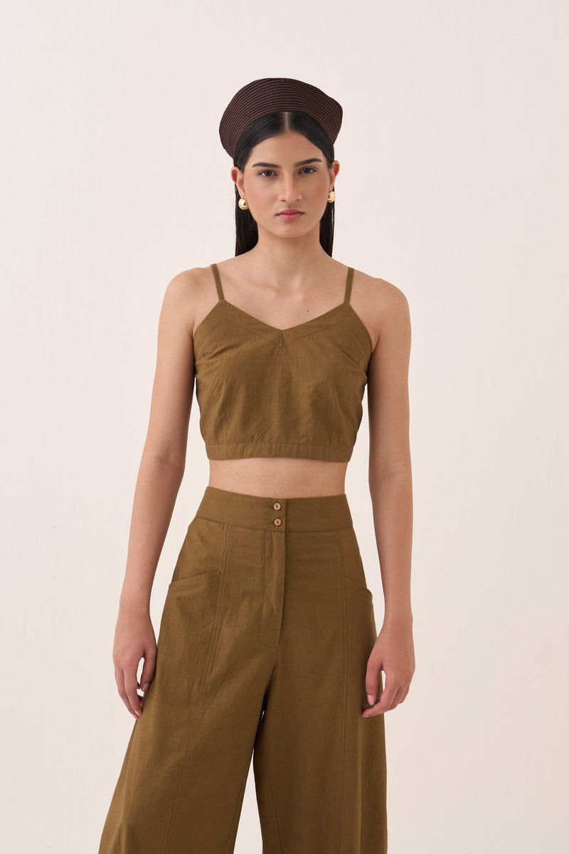 Sage Bralette cotton slub top/shirt by O'Frida in olive for women Worldwide