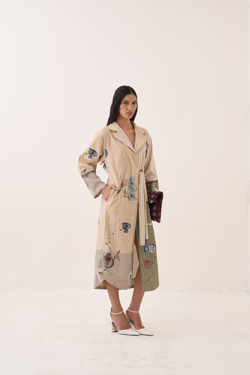 Nakshatra Wrap Tie Knot Dress poplin dress by O'Frida in ivory for women Worldwide