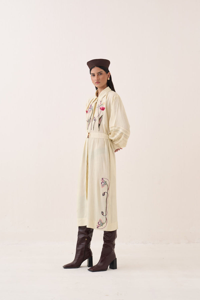 Lehar Bloomist Dress cotton slub dress by O'Frida in ivory for women Worldwide