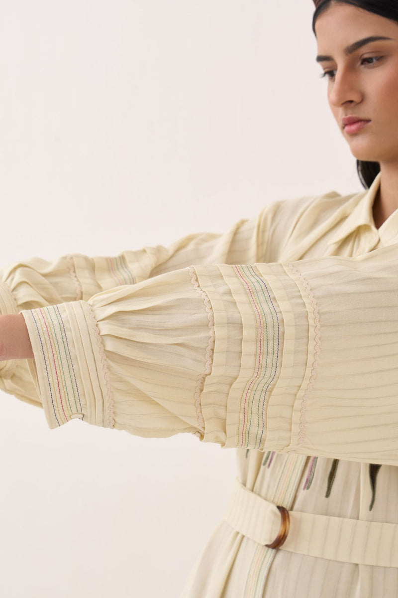 Lehar Bloomist Dress cotton slub dress by O'Frida in ivory for women Worldwide
