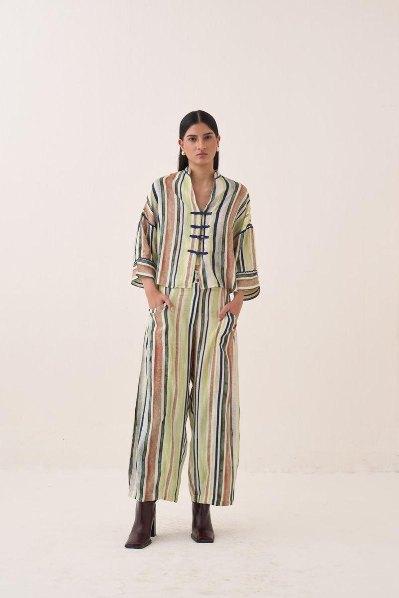 Rekha Box Shirt Set bemberg muslin co-ord set by O'Frida in multi-color for women Worldwide