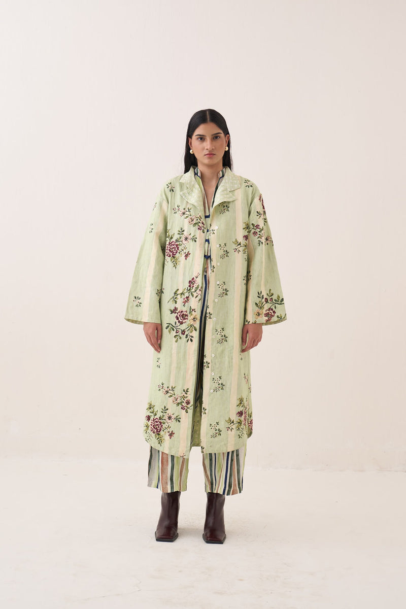 Bagiya Trench Jacket cotton slub jacket/overlay by O'Frida in green for women Worldwide