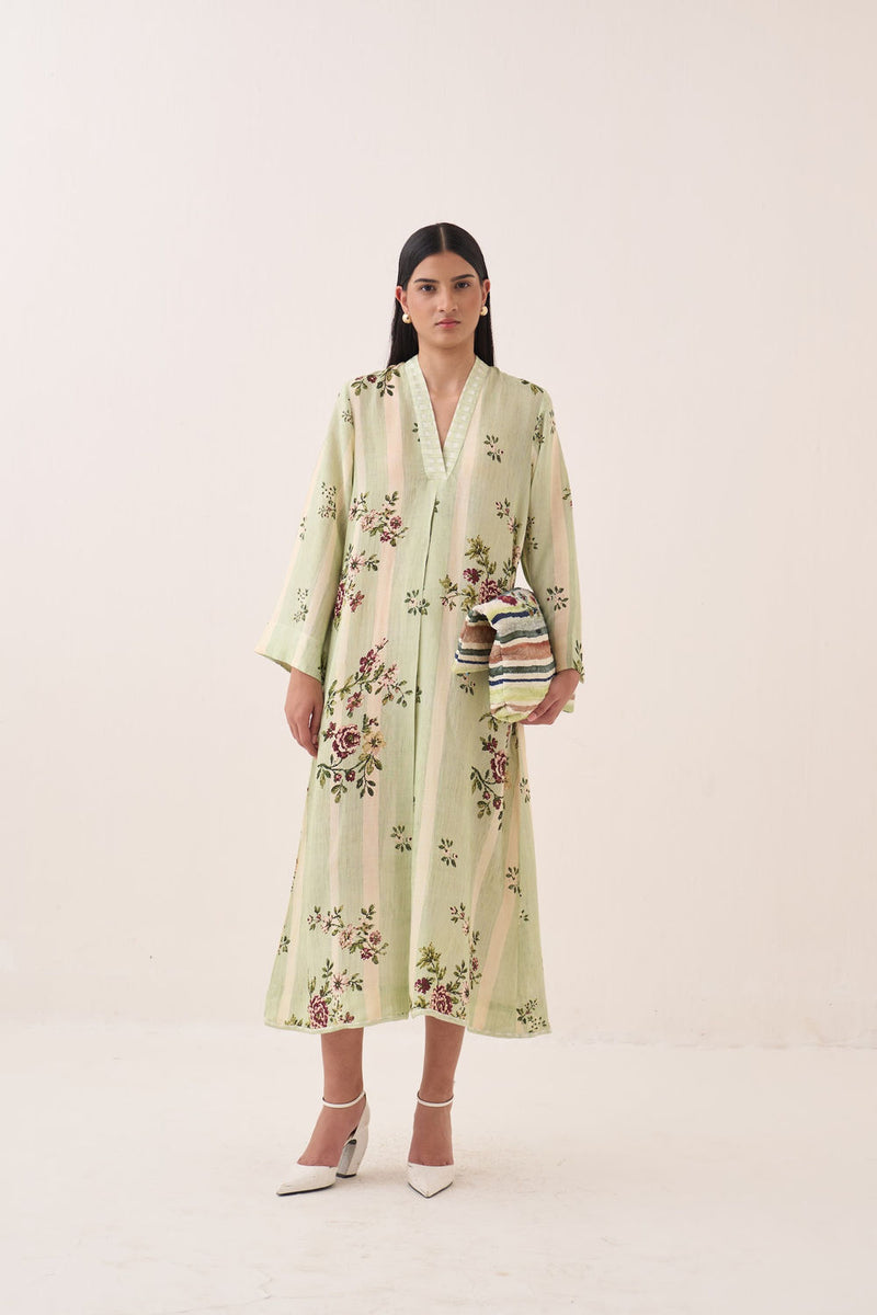 Bagiya Pg Aline Dress cotton slub dress by O'Frida in green for women Worldwide