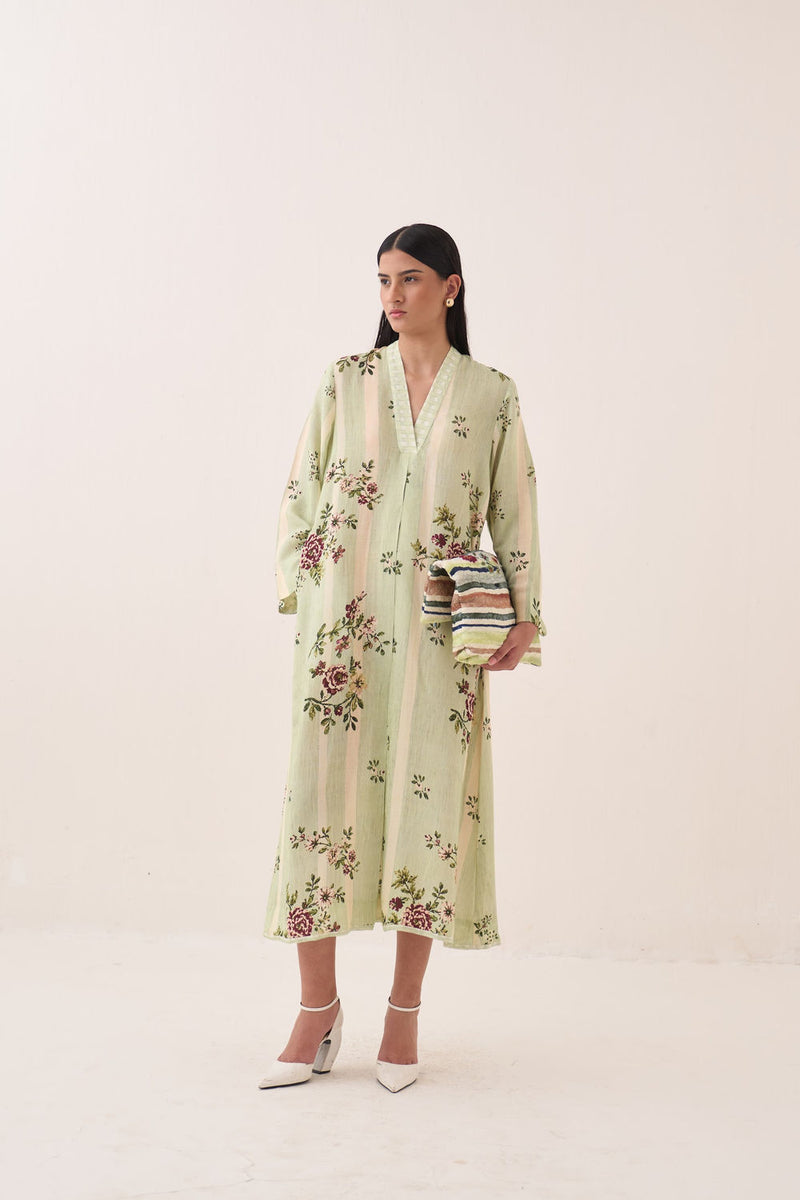 Bagiya Pg Aline Dress cotton slub dress by O'Frida in green for women Worldwide