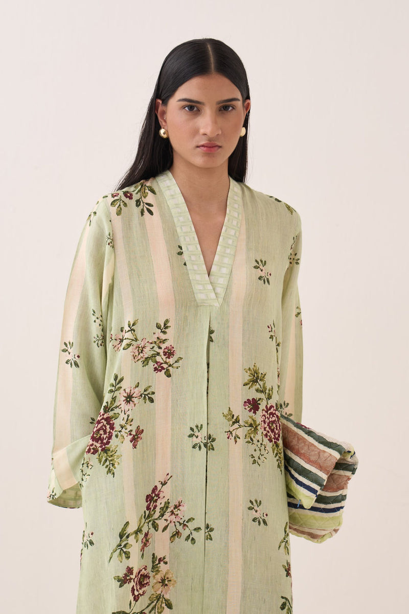 Bagiya Pg Aline Dress cotton slub dress by O'Frida in green for women Worldwide