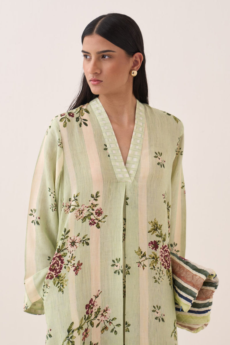 Bagiya Pg Aline Dress cotton slub dress by O'Frida in green for women Worldwide