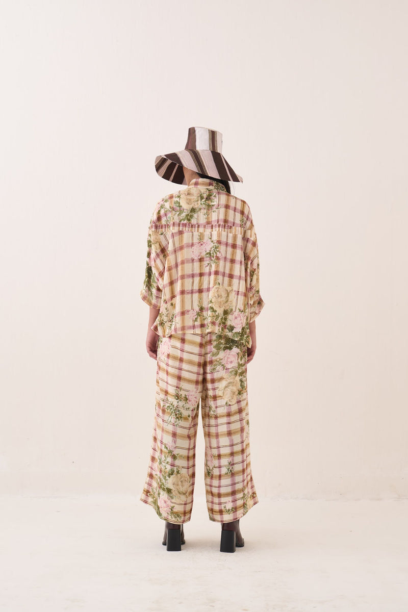 Jaali Rose Pintuck Shirt Set cotton slub co-ord set by O'Frida in ivory for women Worldwide