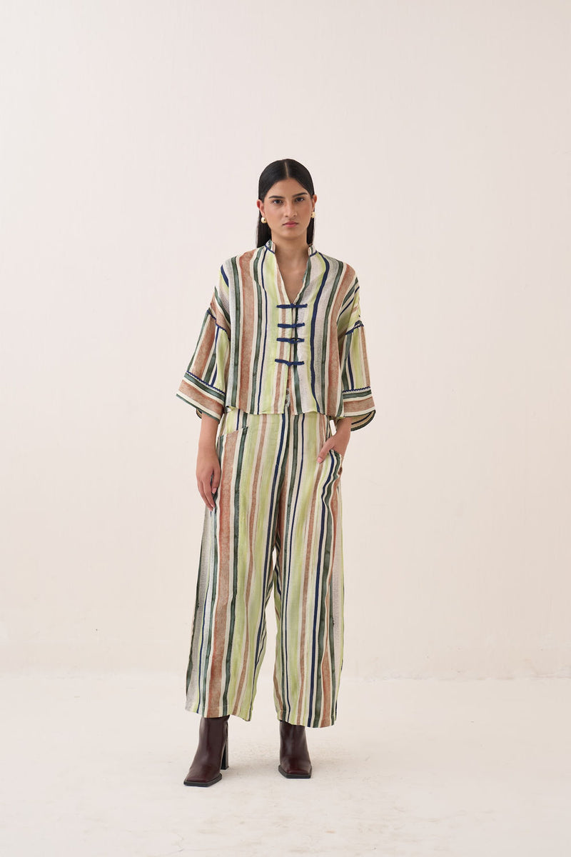 Rekha Box Shirt Set bemberg muslin co-ord set by O'Frida in multi-color for women Worldwide