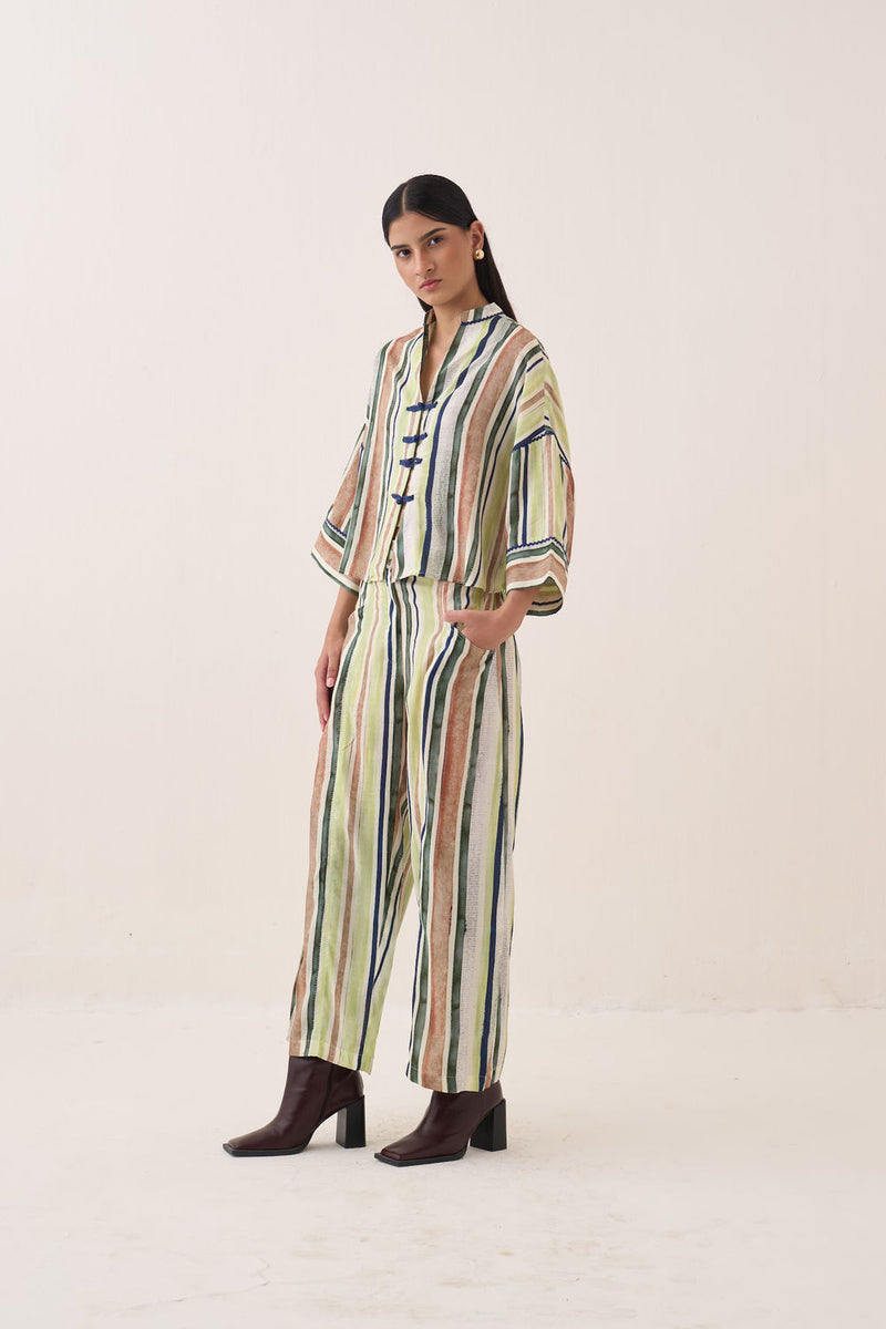 Rekha Box Shirt Set bemberg muslin co-ord set by O'Frida in multi-color for women Worldwide