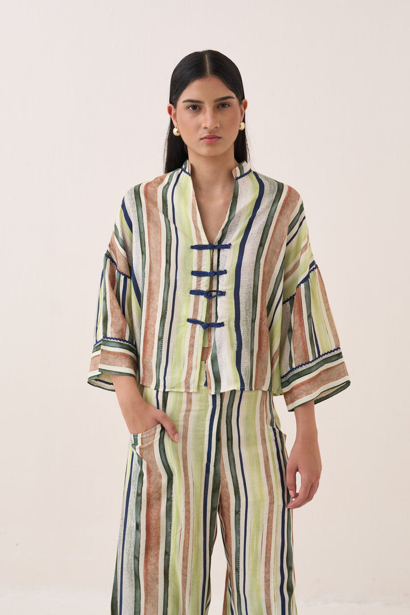 Rekha Box Shirt Set bemberg muslin co-ord set by O'Frida in multi-color for women Worldwide