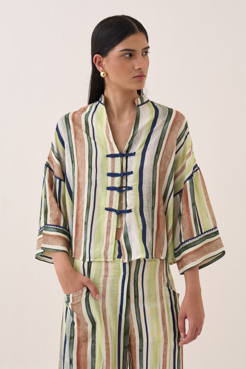Rekha Box Shirt Set bemberg muslin co-ord set by O'Frida in multi-color for women Worldwide