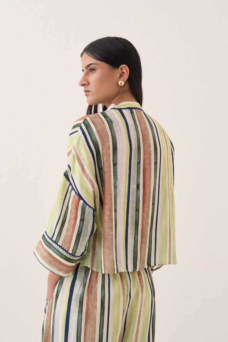 Rekha Box Shirt Set bemberg muslin co-ord set by O'Frida in multi-color for women Worldwide
